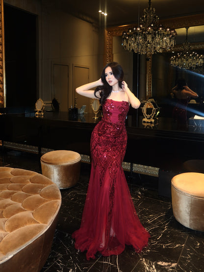 Strapless Sequin Mermaid Evening Gown