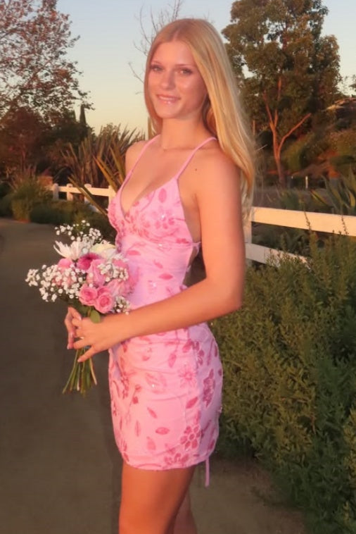Floral Embroidered Sequined Mini Slip Dress