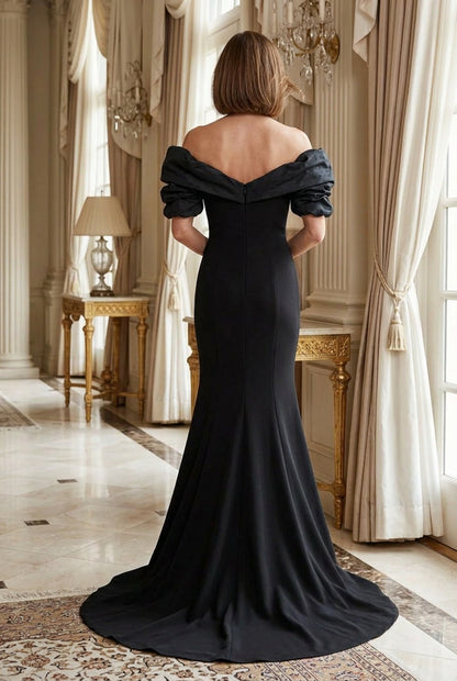 Off-the-Shoulder Mermaid Gown with Puffed Sleeves