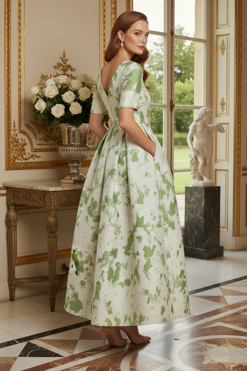 Jacquard A-Line Tea-Length Dress with Pockets