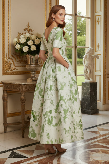 Jacquard A-Line Tea-Length Dress with Pockets