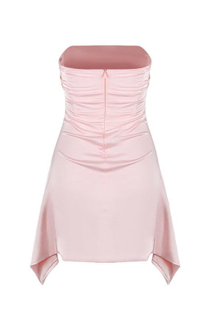 Strapless Ruched Satin Mini Dress