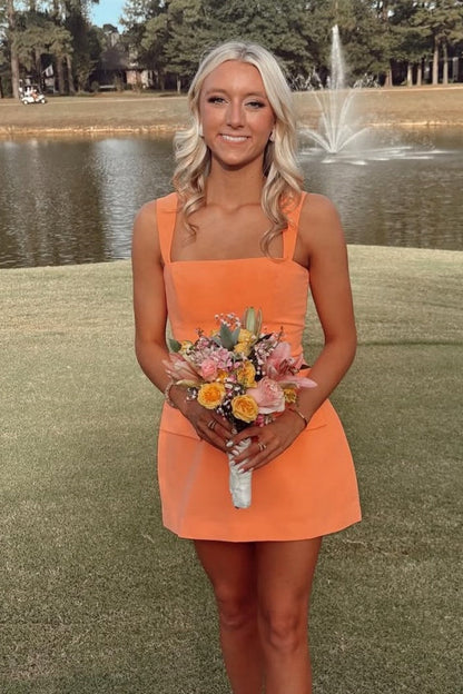 Square Neck Sleeveless Mini Dress with Flap Pockets