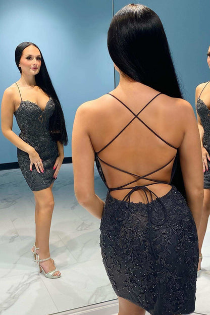 Lace Corset Homecoming Dress with Crisscross Back