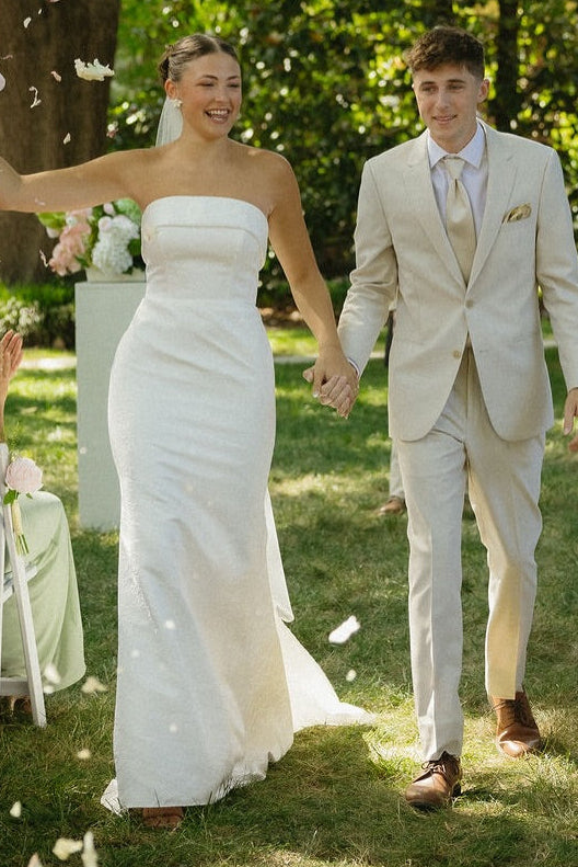 Strapless Sheath Wedding Gown with Sweeping Train
