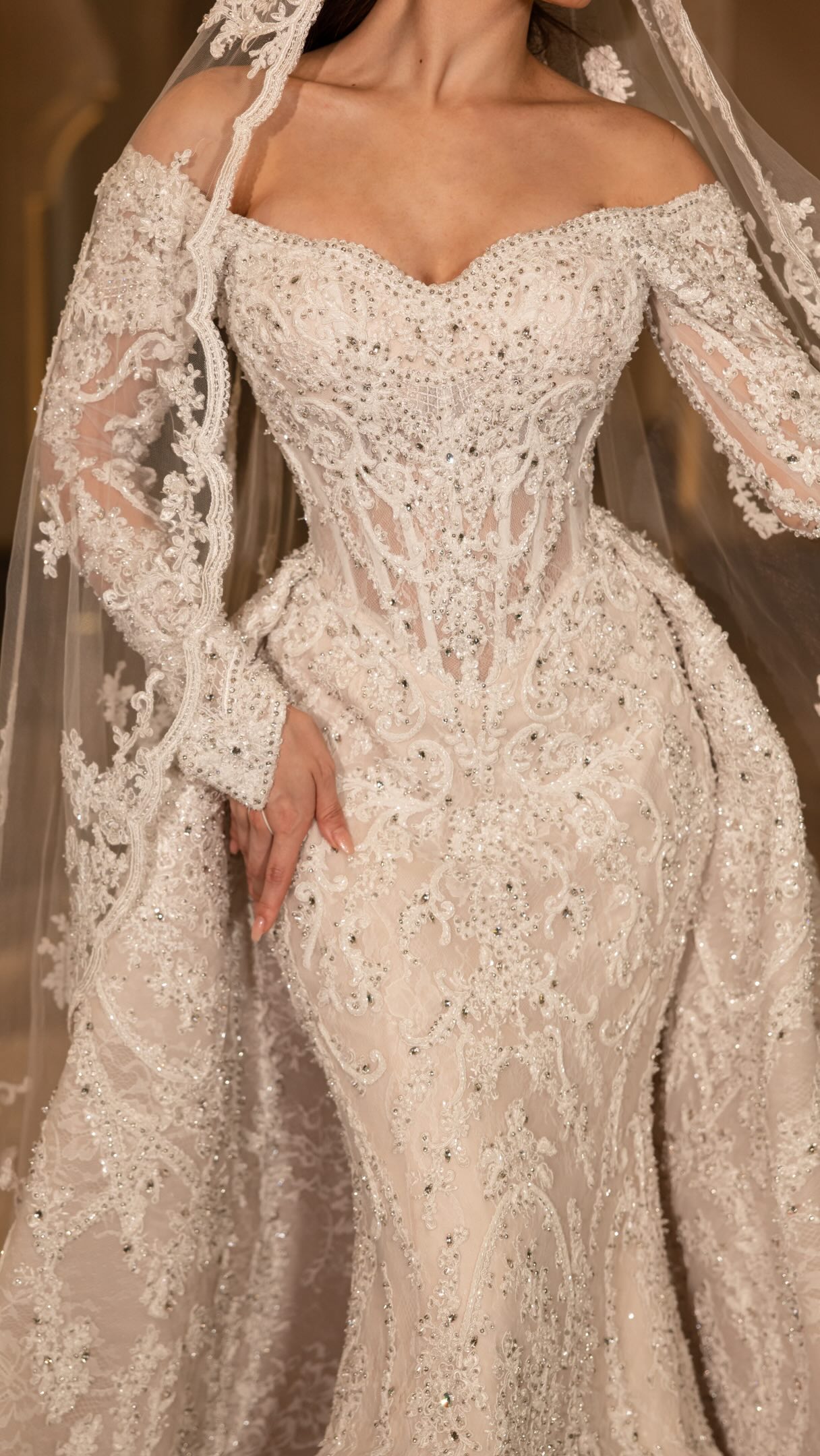 Embellished Mermaid Wedding Dress with Overskirt