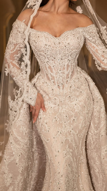 Embellished Mermaid Wedding Dress with Overskirt