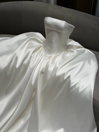 Strapless Satin Ball Gown with Lace Veil