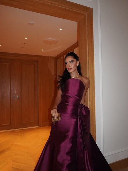 Strapless Satin Mermaid Evening Gown with Bow Detail