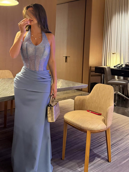 Halter Neck Mermaid Evening Gown with Corset Back