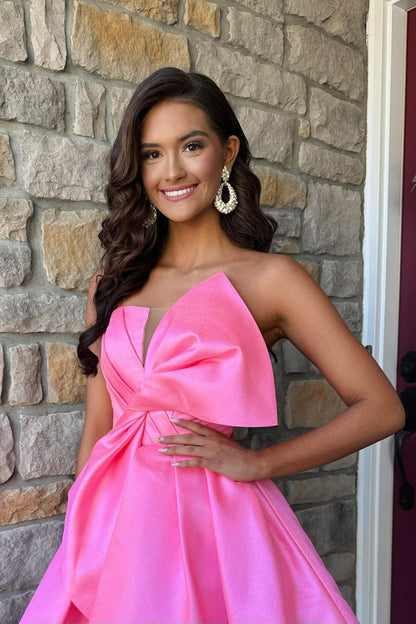 Strapless Oversized Bow Pleated Mini Dress