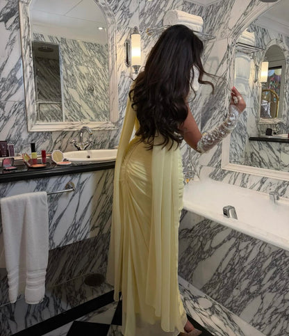 Strapless Ruched Evening Gown with Matching Scarf