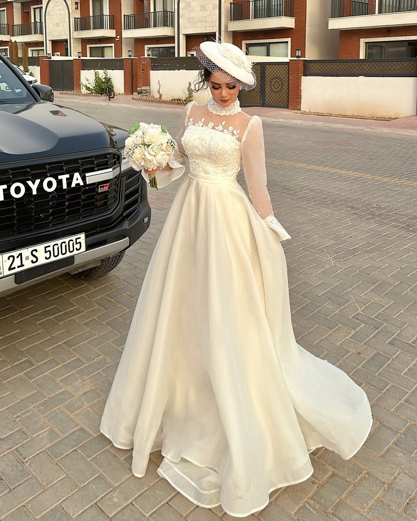 A-Line Illusion High Neck Lace Wedding Dress