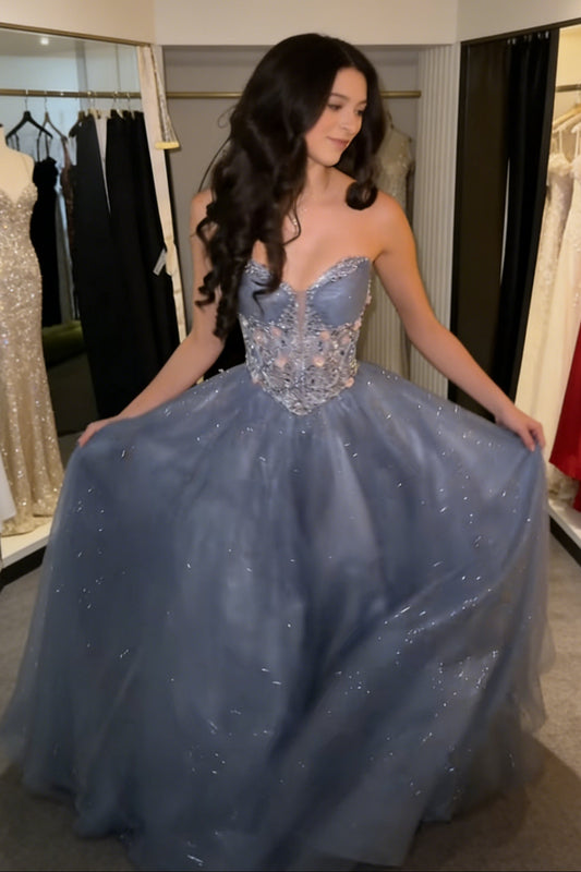 Strapless Sweetheart Tulle Ball Gown with Corset Back