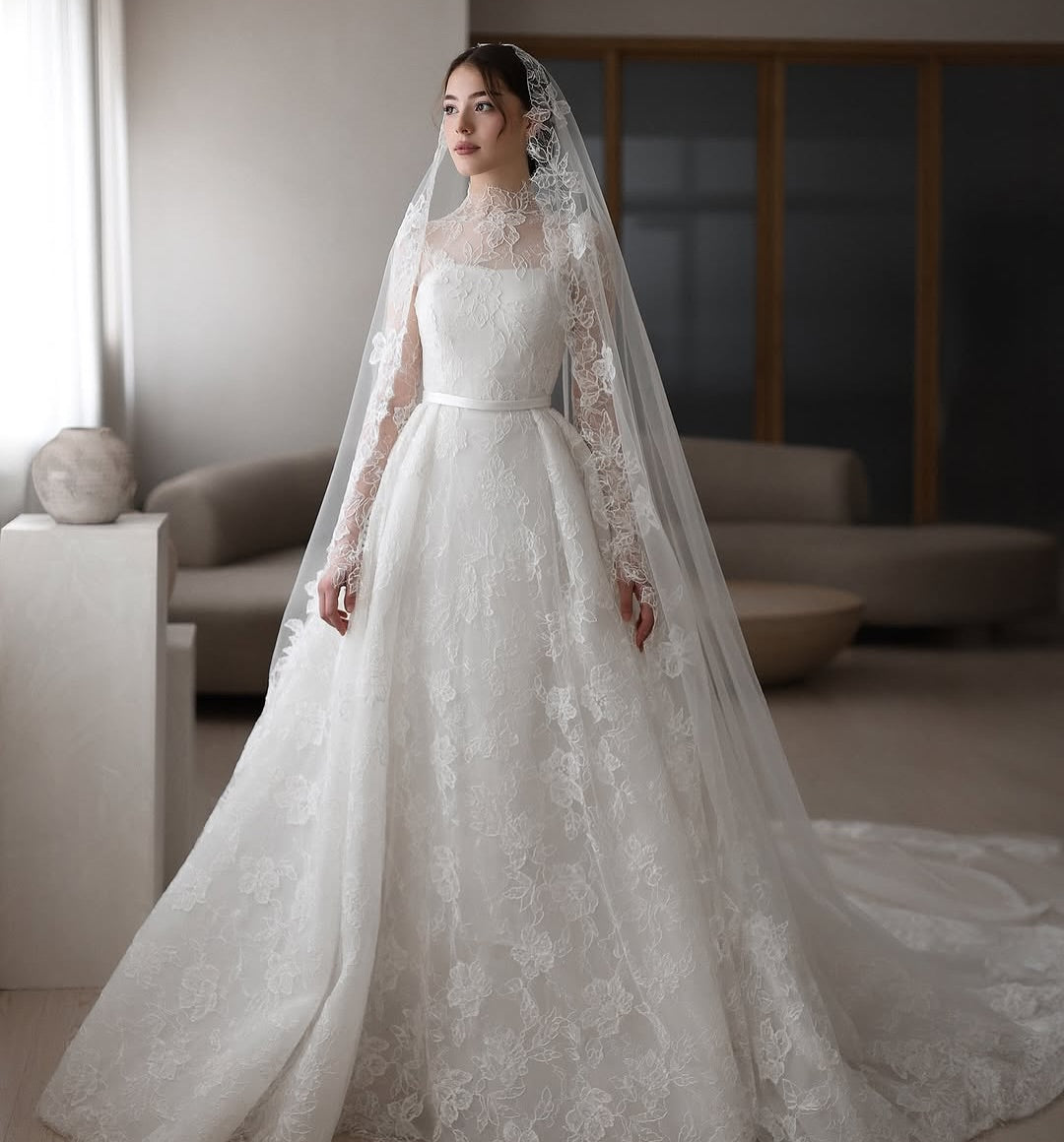 Illusion Lace Long Sleeve A-Line Wedding Dress