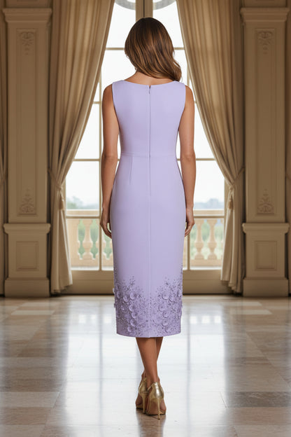 Floral Appliqué Sleeveless Sheath Midi Dress