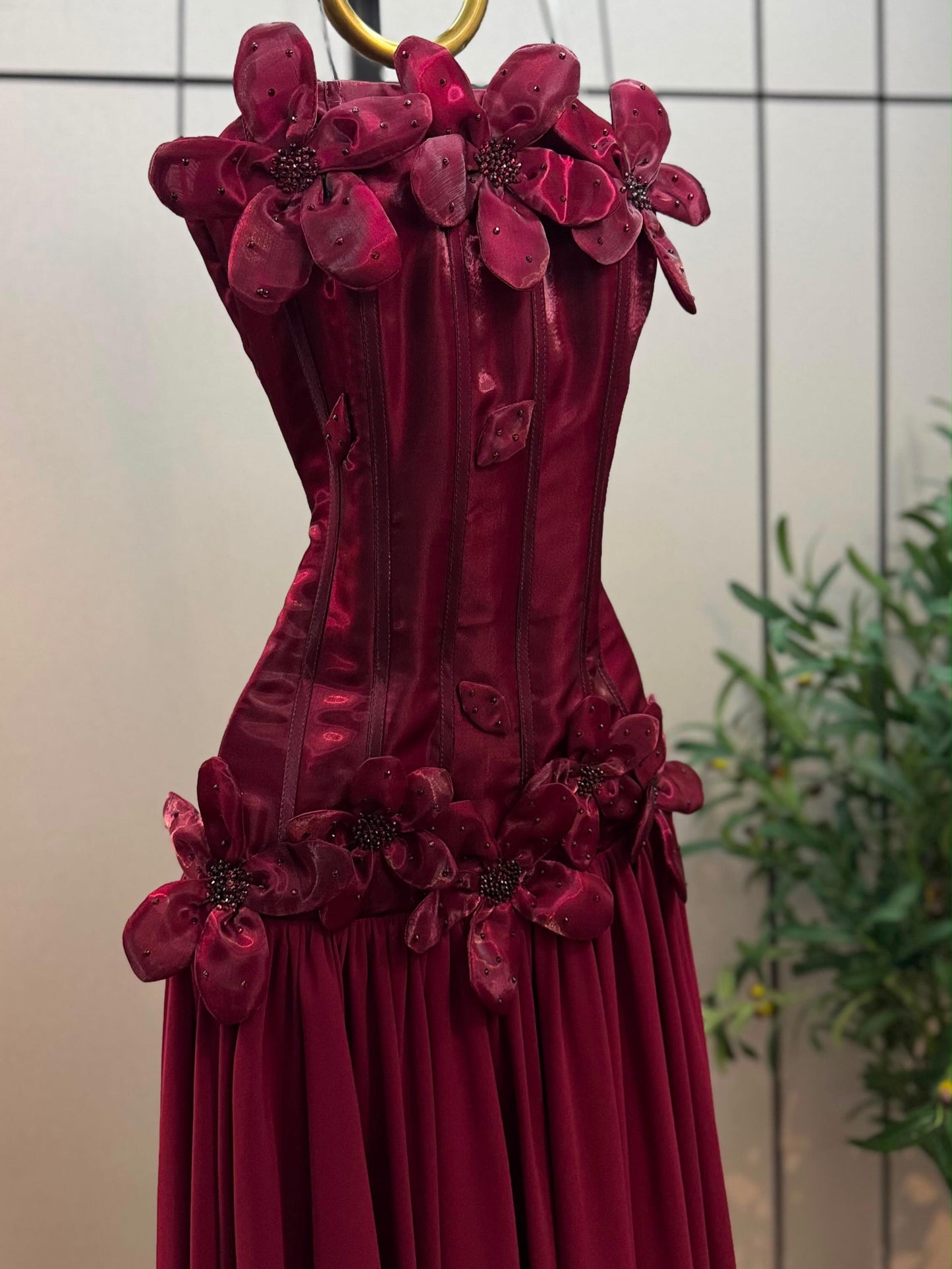 Strapless Corset A-Line Evening Gown with 3D Flowers