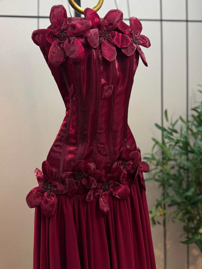 Strapless Corset A-Line Evening Gown with 3D Flowers
