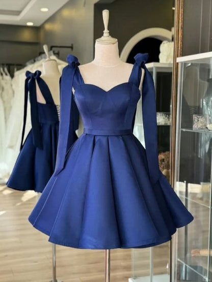 A-Line Sweetheart Satin Mini Dress with Shoulder Bows