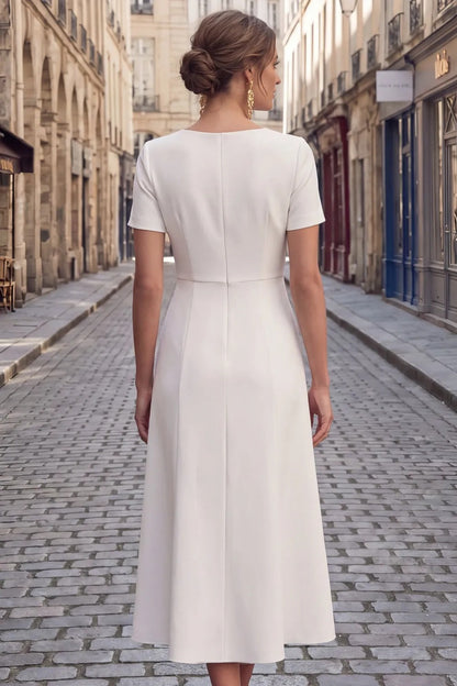 Crossover Bodice Short Sleeve Midi Dress