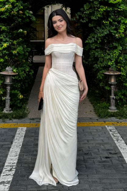Off-the-Shoulder Corset Drape Evening Gown