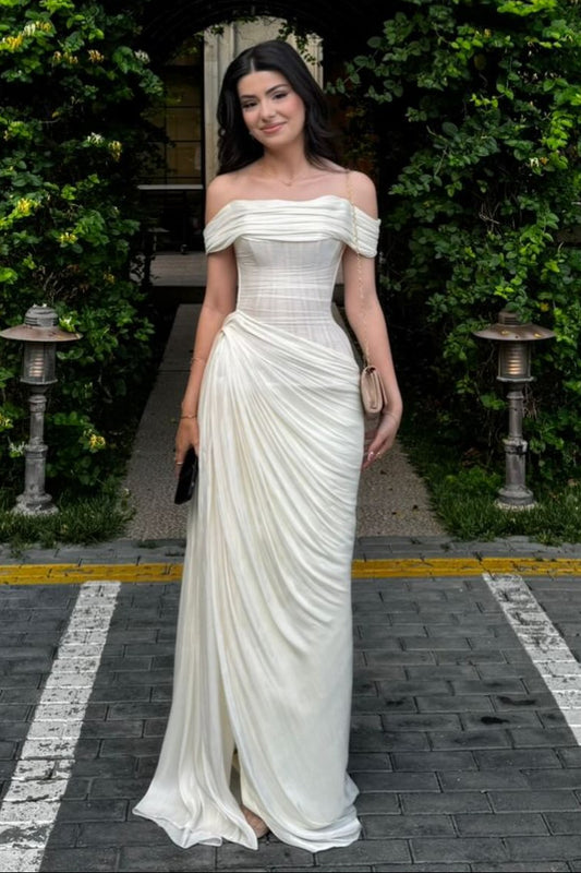 Off-the-Shoulder Corset Drape Evening Gown