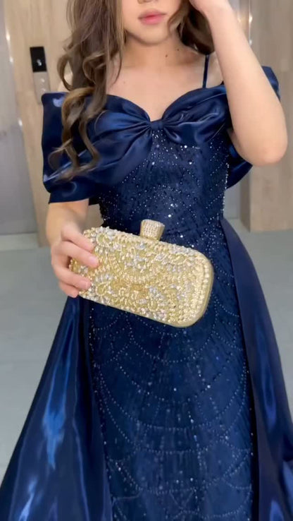 Off-the-Shoulder Bowknot Gown with Detachable Train