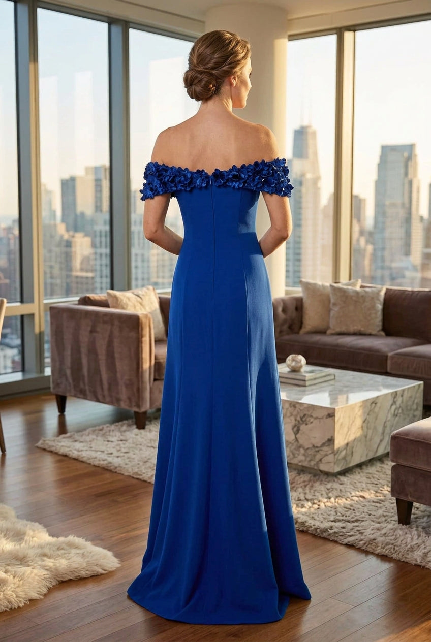 Off-the-Shoulder Floral Applique Gown
