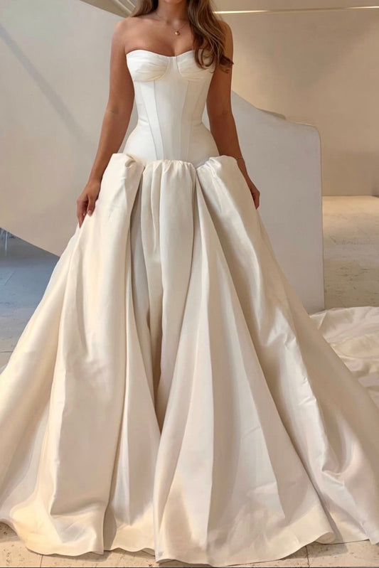Strapless Corset Bodice Satin Ball Gown Wedding Dress