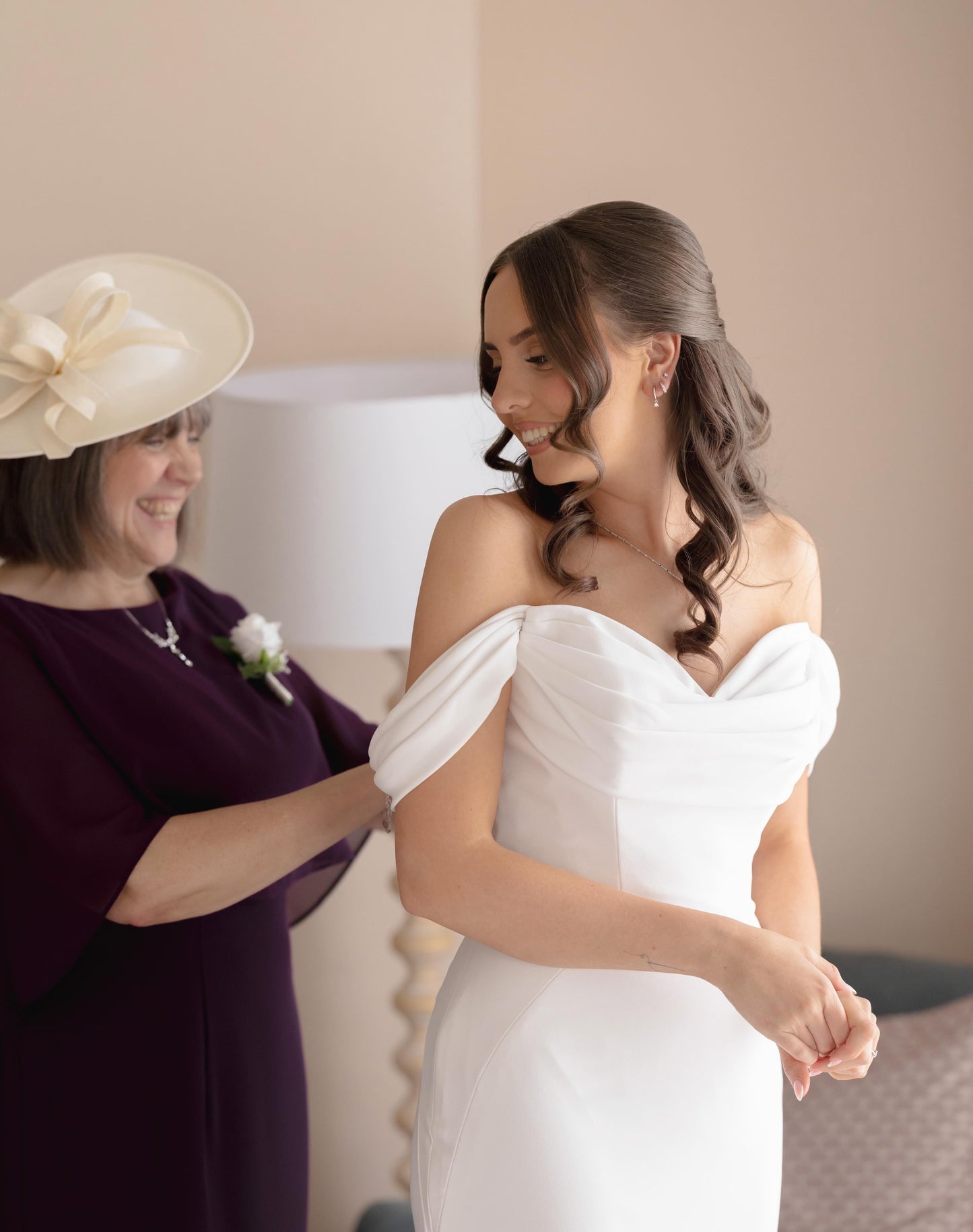 Off-the-Shoulder Cowl Neck Crepe Wedding Dress