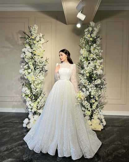 Long Sleeve Lace Ball Gown Wedding Dress