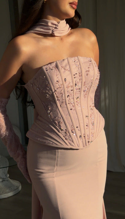 Corset Mermaid Evening Gown with Beaded Bodice