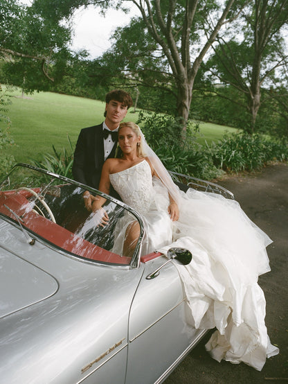 Embellished Corset A-Line Wedding Dress with Train