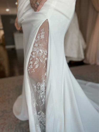 Cowl Neck Mermaid Wedding Dress with Lace Corset Back