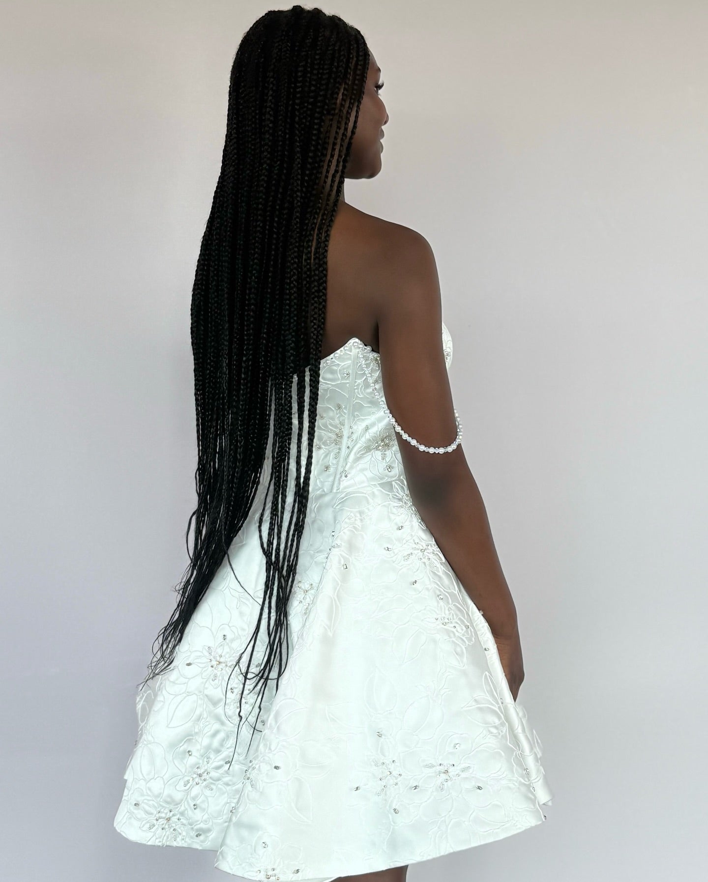 Strapless Corset A-Line Mini Dress with Pearl Details