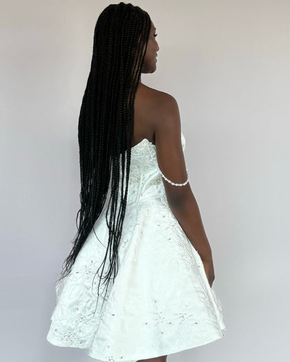 Strapless Corset A-Line Mini Dress with Pearl Details