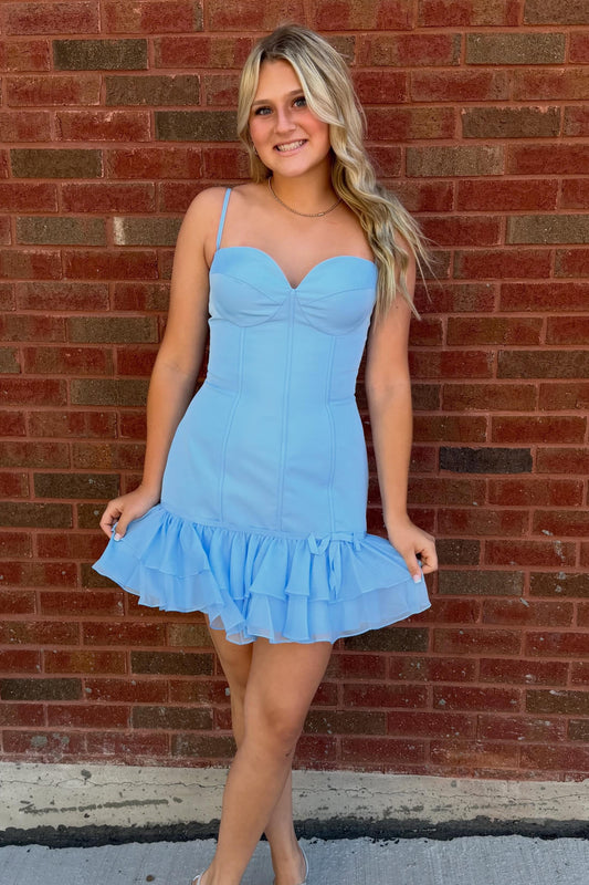 Sweetheart Corset Ruffled Mini Dress