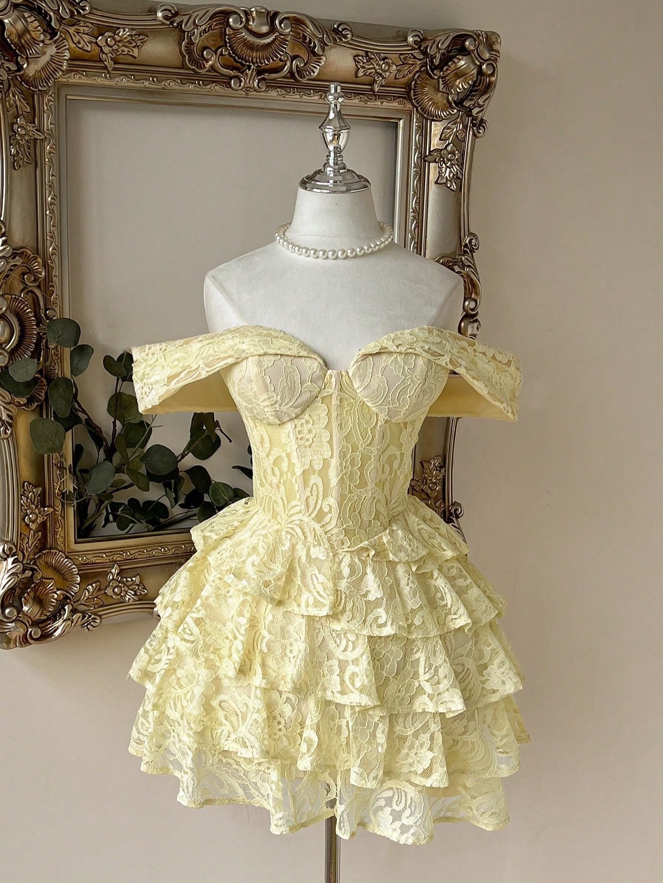 Off-the-Shoulder Tiered Lace Corset Mini Dress