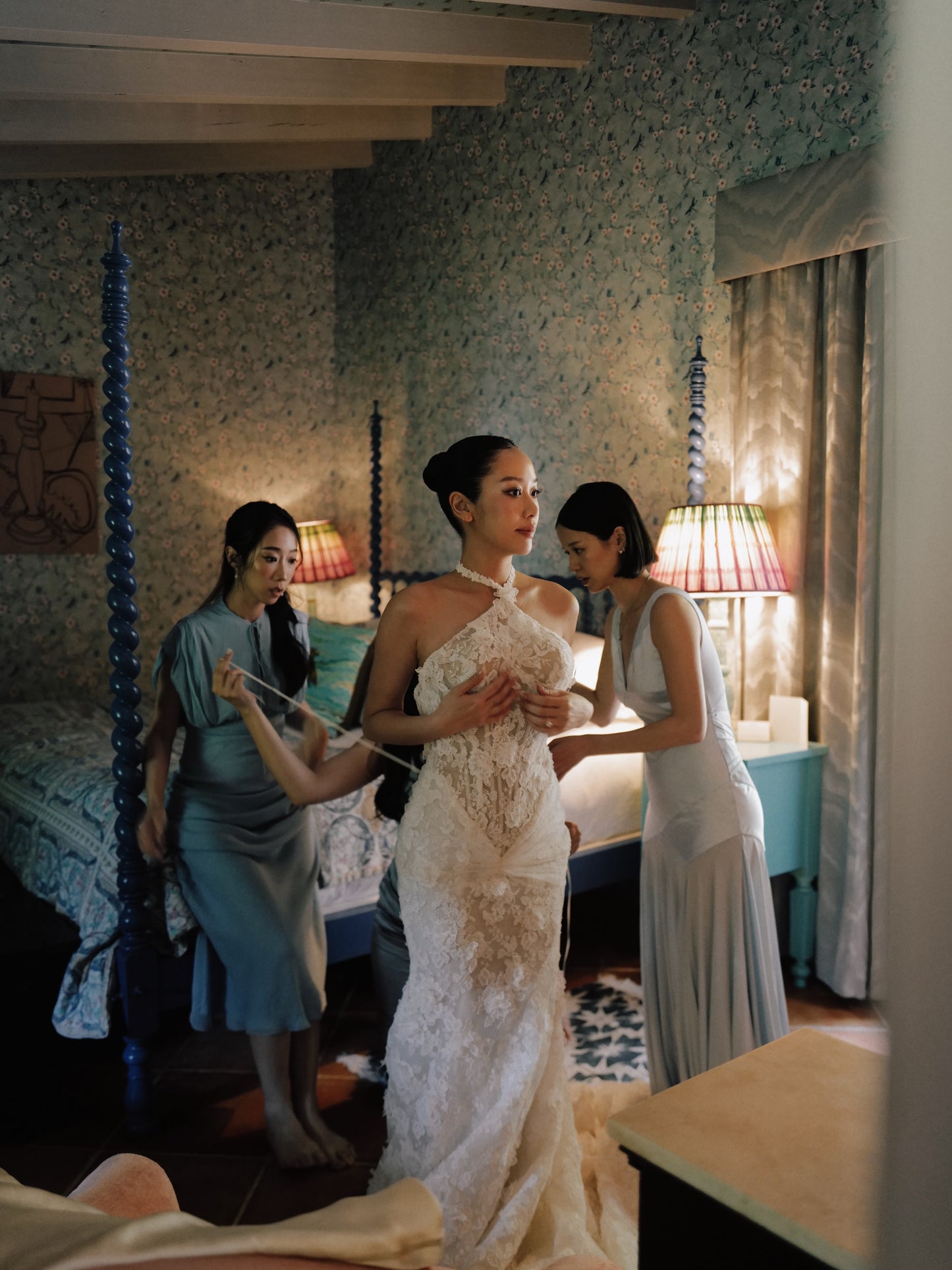 Illusion High Neck Lace Wedding Gown with Train