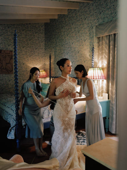 Illusion High Neck Lace Wedding Gown with Train