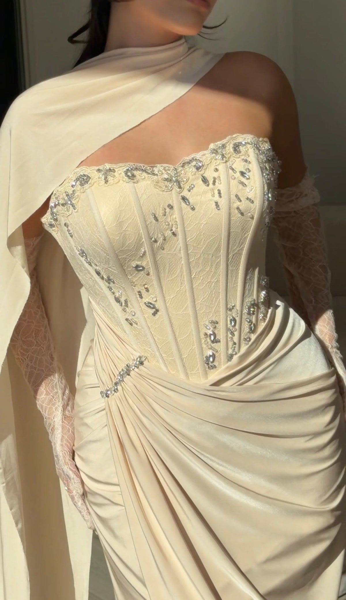 Corset Gown with Scarf Neckline and Gloves