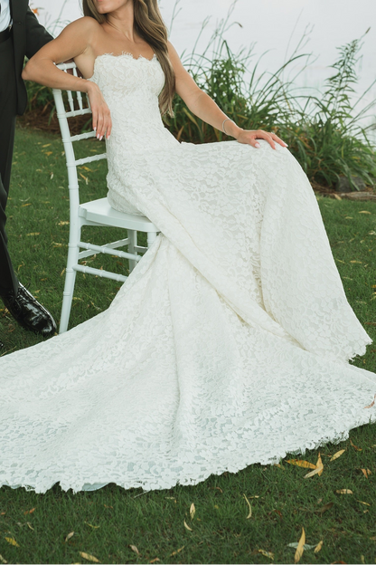 Strapless Lace A-Line Wedding Dress with Train