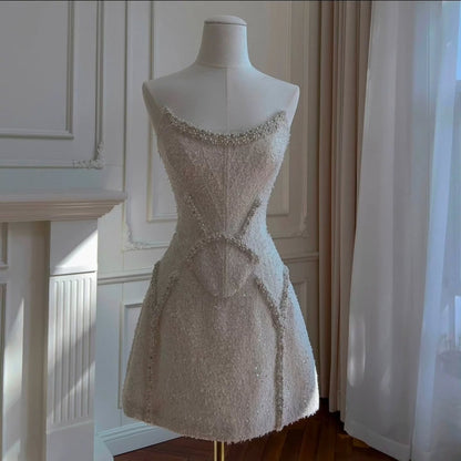 Strapless Pearl Embellished Corset Mini Dress