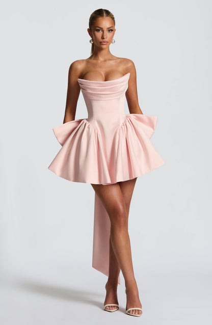 Strapless Satin Corset Mini Dress with Statement Bow
