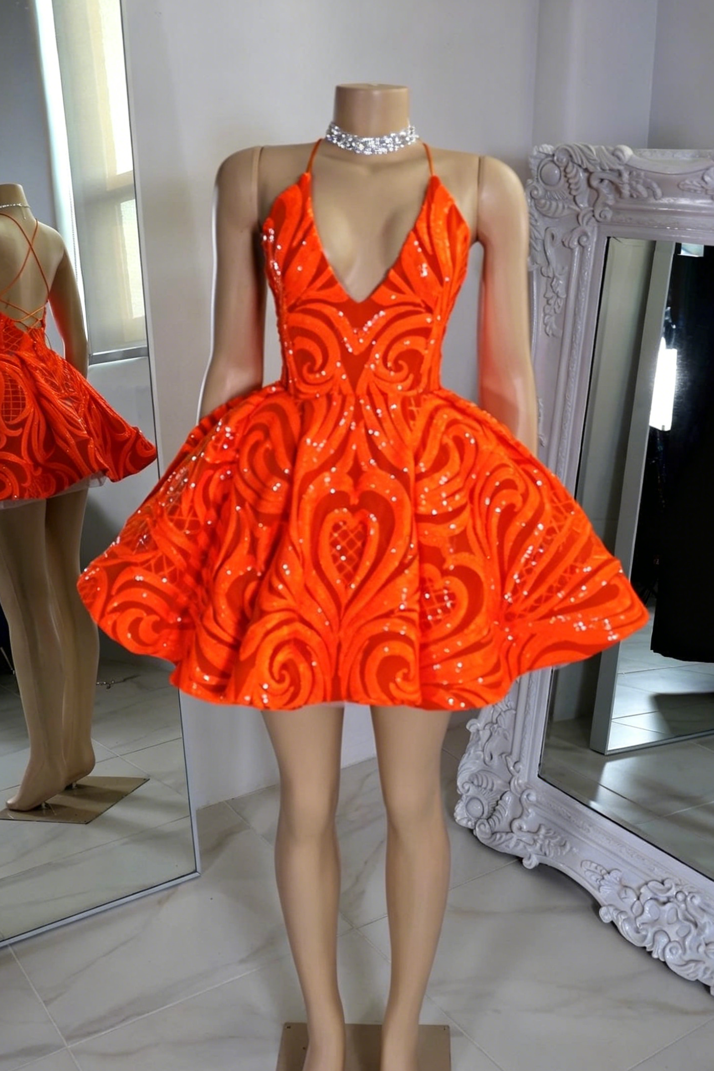 Deep V-Neck Halter Backless A-Line Party Dress