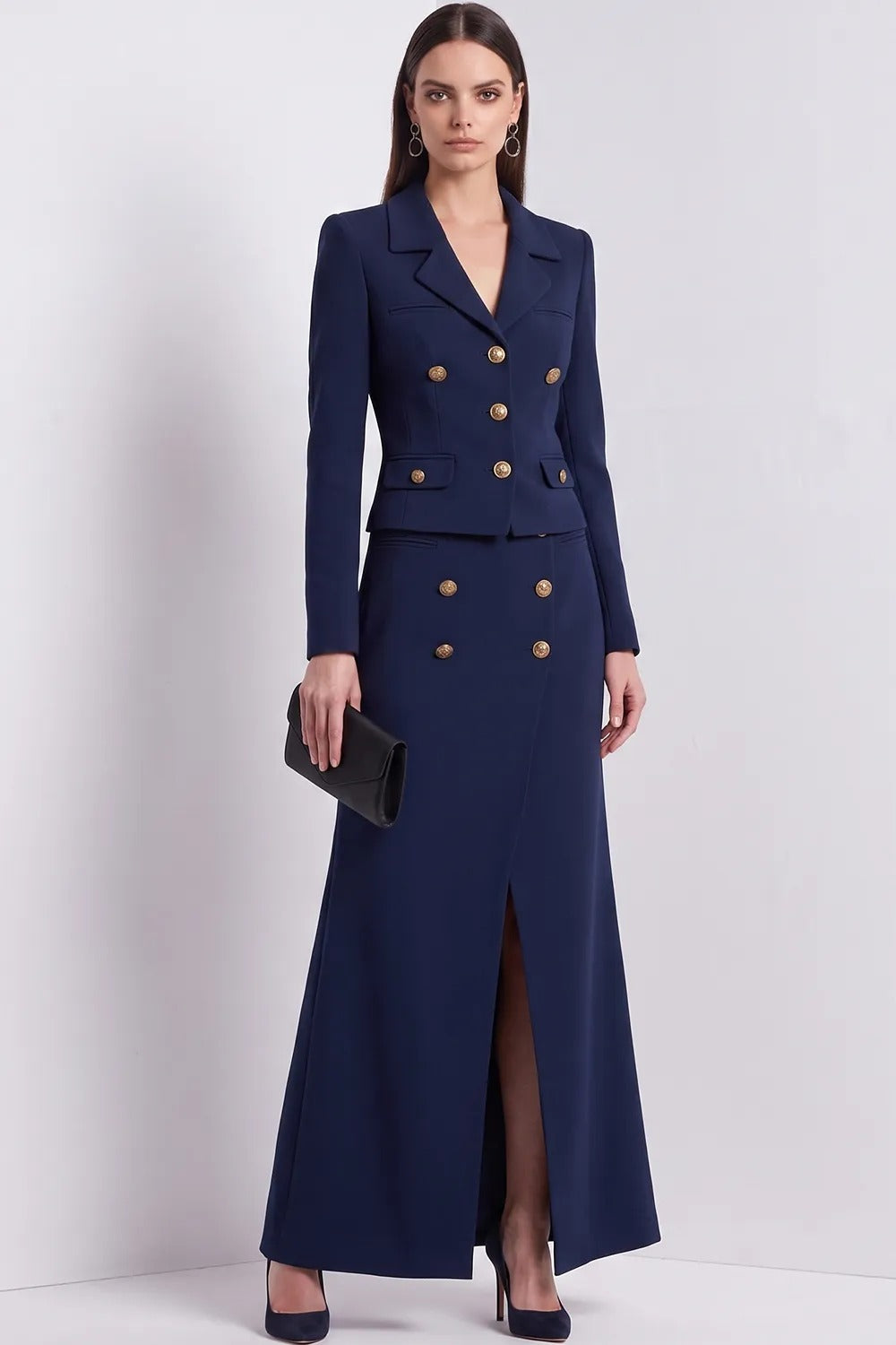 Two-Piece Blazer and Maxi Skirt Suit Set