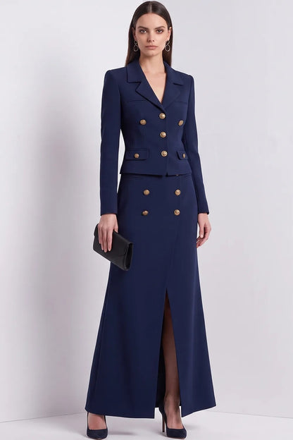 Two-Piece Blazer and Maxi Skirt Suit Set