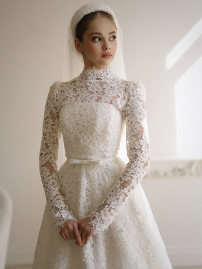 High Neck Lace A-Line Wedding Dress