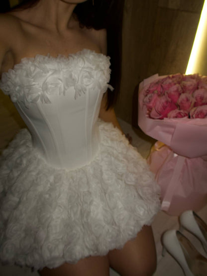 Strapless Corset 3D Floral Mini Dress