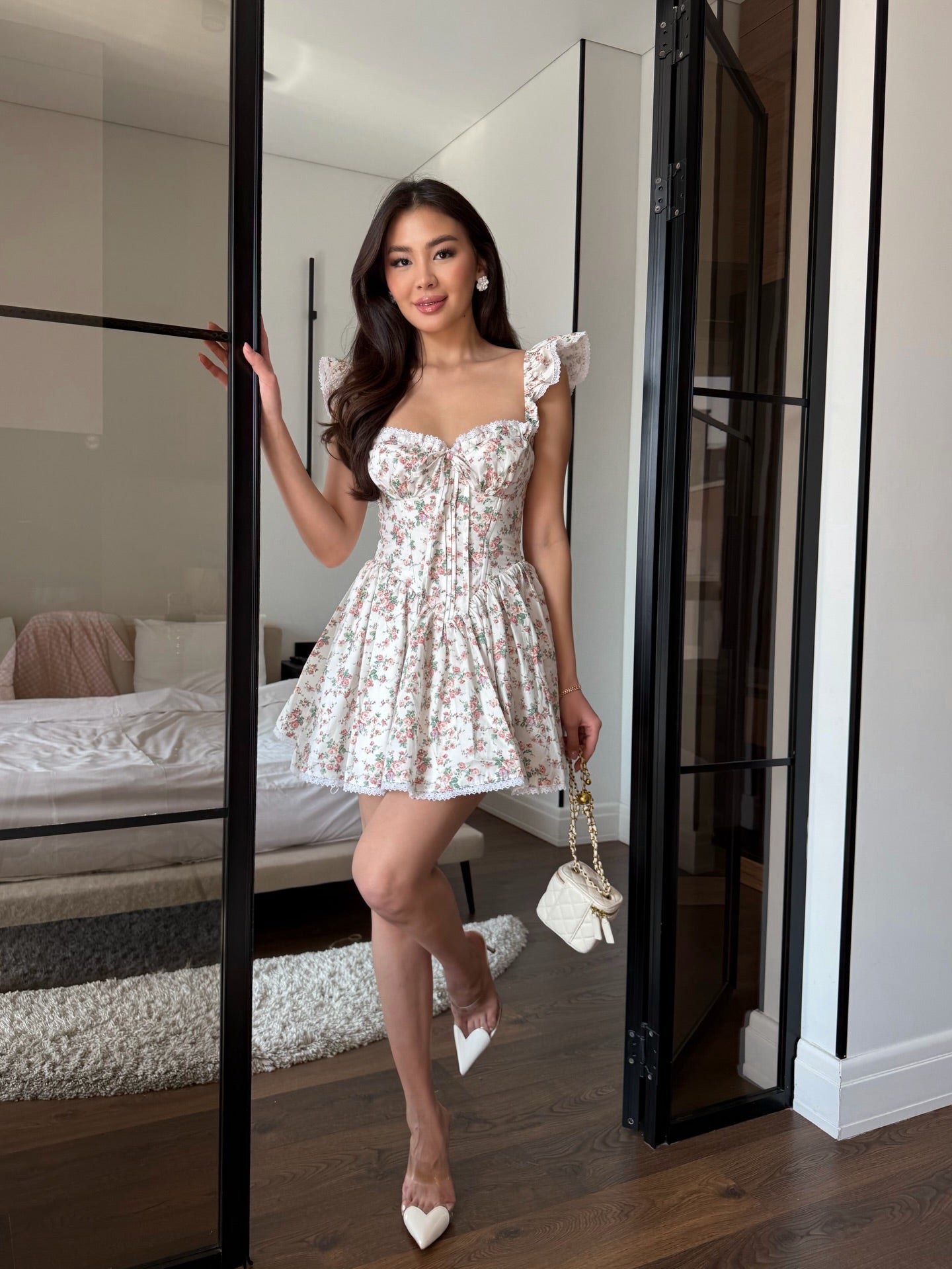 Floral Corset Mini Dress with Flutter Sleeves